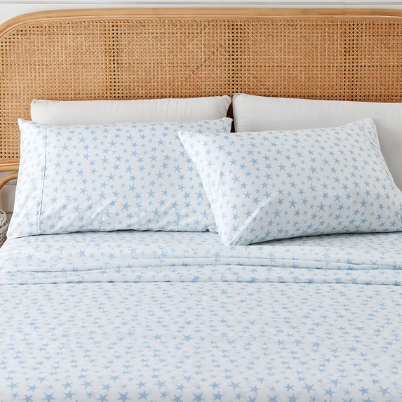 Great Bay Home Coastal Inspired Microfiber Sheet Set (Twin, Starfish - Blue)