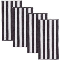 Great Bay Home Cotton Cabana Stripe 4-Pack Beach Towel  (4 Pack - 30" x 60", Charcoal Grey)