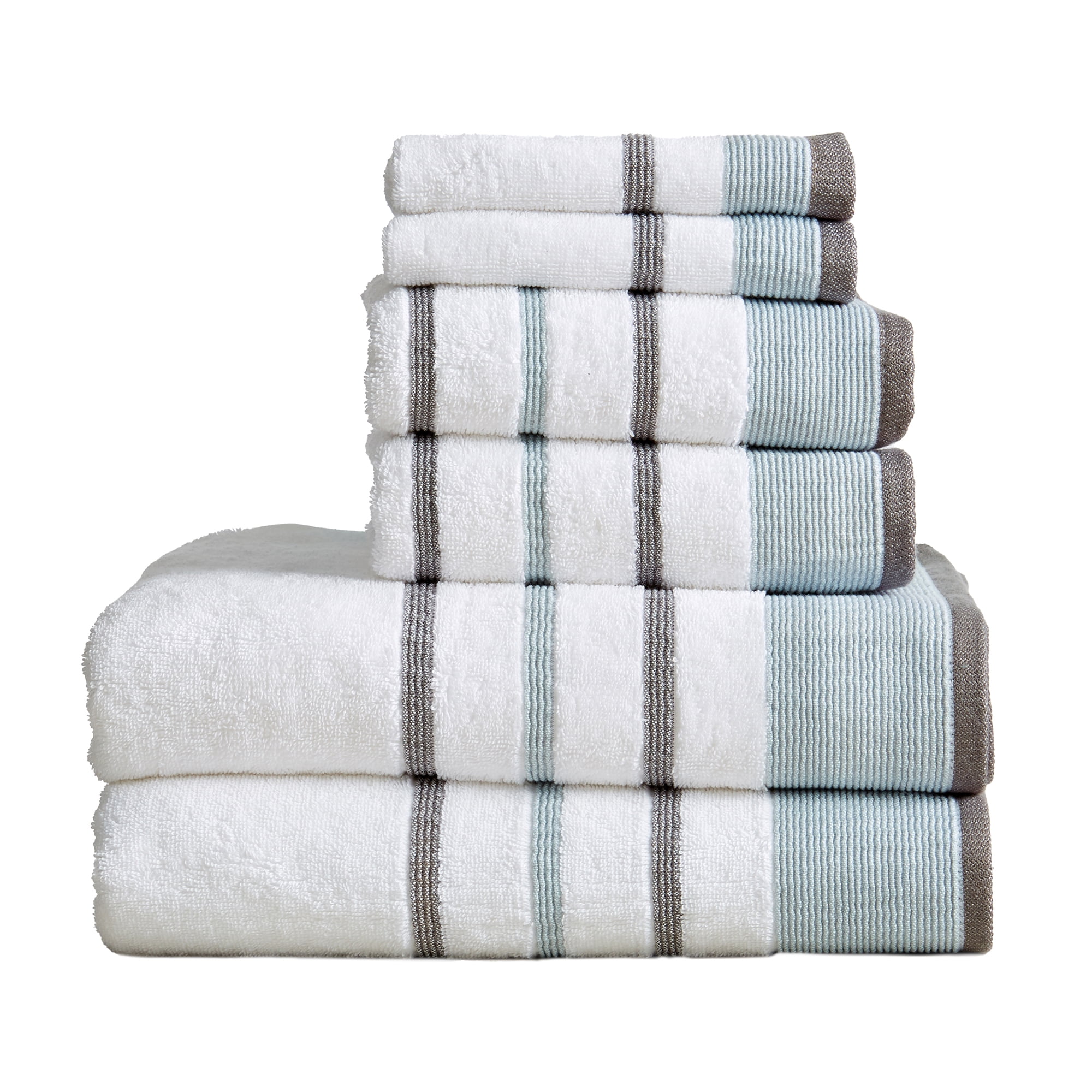 Great Bay Home Cotton Decorative Stripe Quick-Dry Towel Set (6 Piece ...