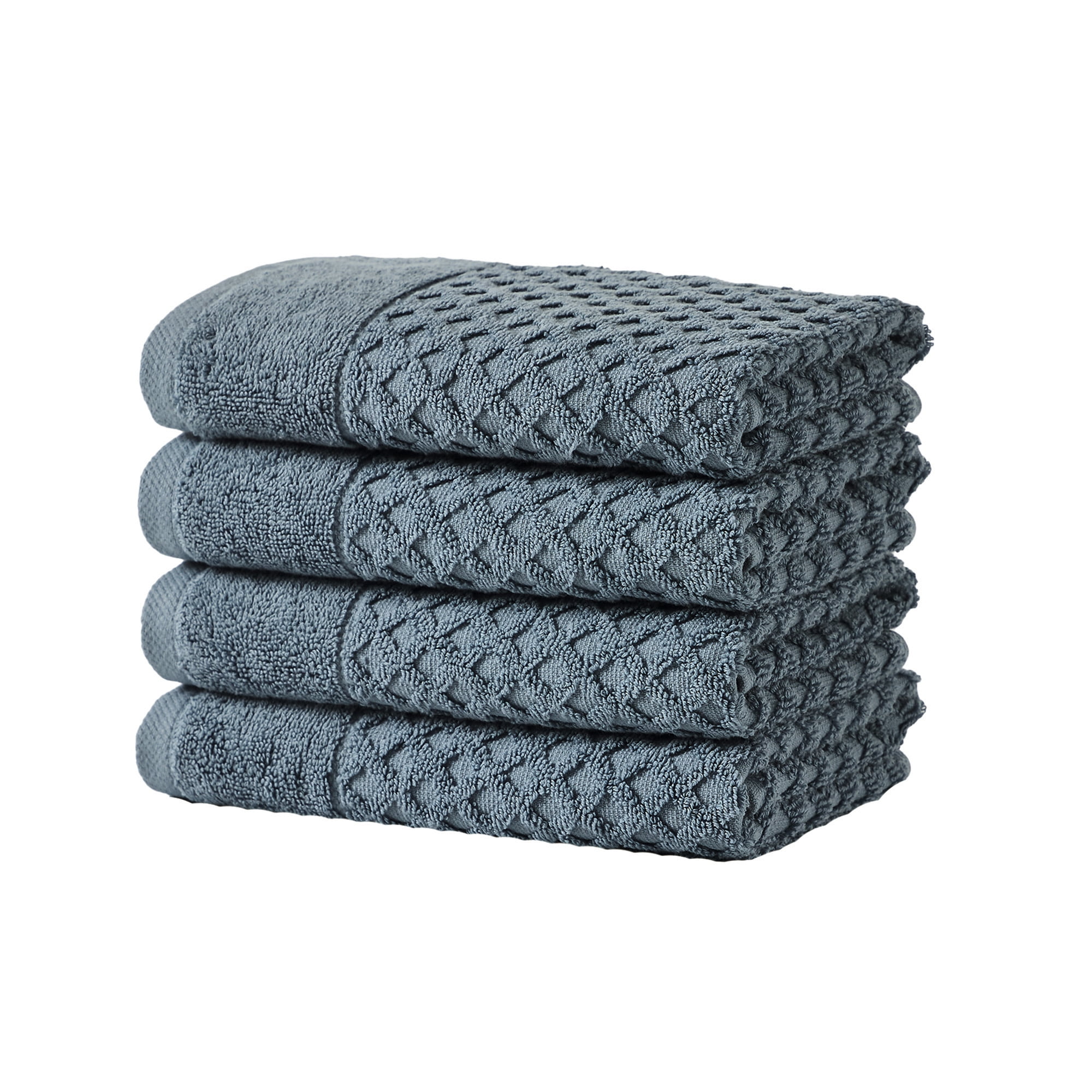 Blue Cotton Diamond Textured 4-Piece Bath Towel Set