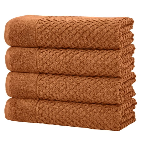 Great Bay Home Quick Dry Diamond Waffle 4 Piece Bath Towel Set, Copper