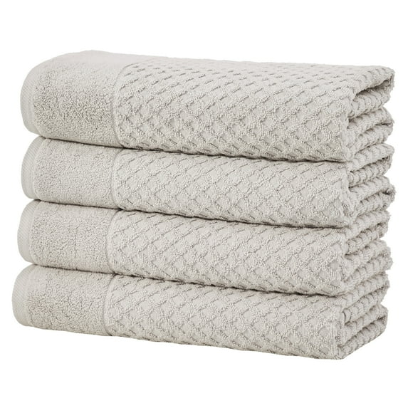 Great Bay Home Quick Dry Diamond Waffle 4 Piece Bath Towel Set, Light Grey