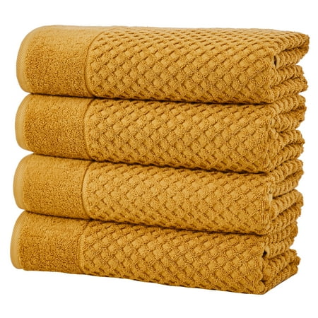 Great Bay Home Quick Dry Diamond Waffle 4 Piece Bath Towel Set, Marigold