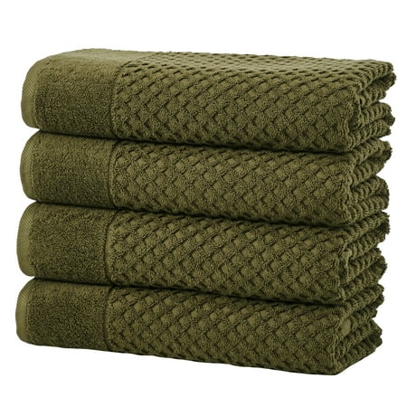 Great Bay Home Quick Dry Diamond Waffle 4 Piece Bath Towel Set, Olive