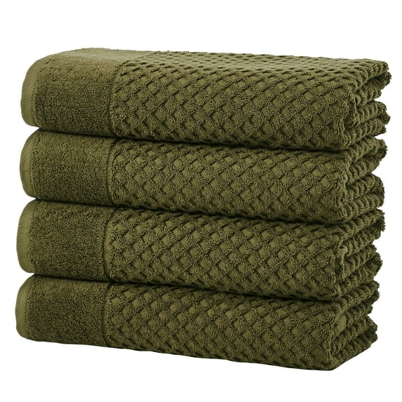 Great Bay Home Quick Dry Diamond Waffle 4 Piece Bath Towel Set, Olive
