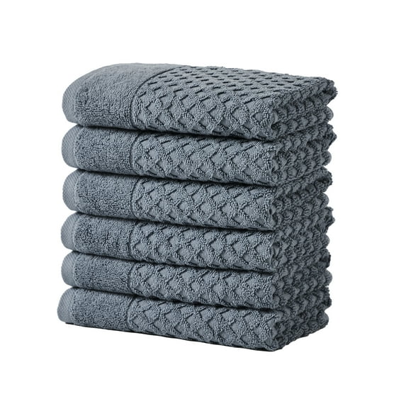 Great Bay Home Quick Dry Diamond Waffle 6 Piece Hand Towel Set, Blue