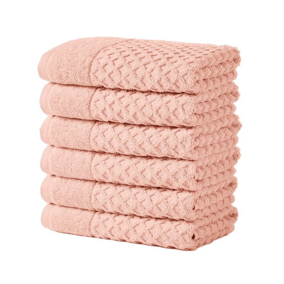 Great Bay Home Quick Dry Diamond Waffle 6 Piece Hand Towel Set, Blush