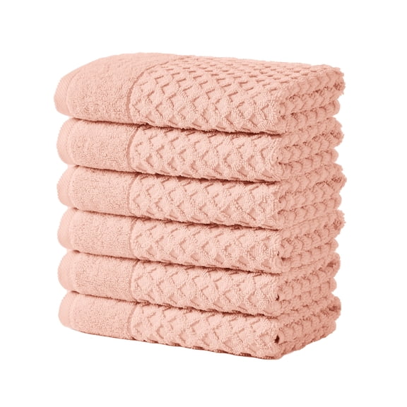 Great Bay Home Quick Dry Diamond Waffle 6 Piece Hand Towel Set, Blush