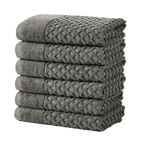 Great Bay Home Quick Dry Diamond Waffle 6 Piece Hand Towel Set, Dark Grey