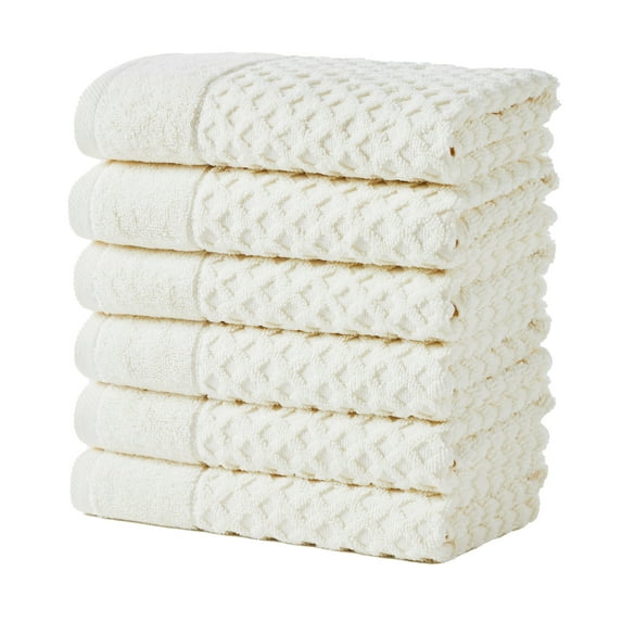 Great Bay Home Quick Dry Diamond Waffle 6 Piece Hand Towel Set, Ivory