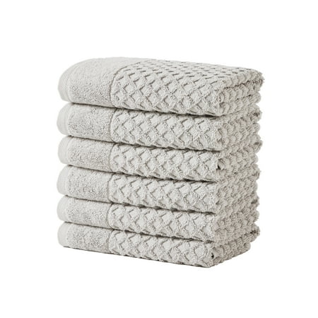 Great Bay Home Quick Dry Diamond Waffle 6 Piece Hand Towel Set, Light Grey