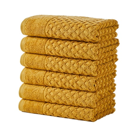 Great Bay Home Quick Dry Diamond Waffle 6 Piece Hand Towel Set, Marigold
