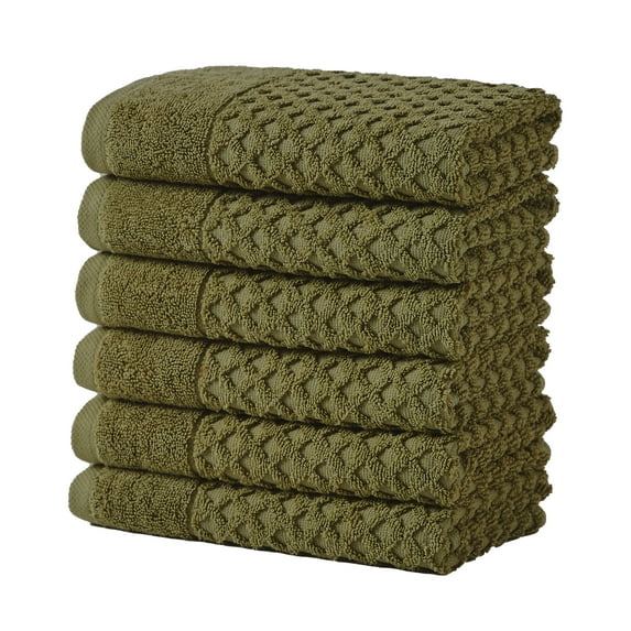 Great Bay Home Quick Dry Diamond Waffle 6 Piece Hand Towel Set, Olive