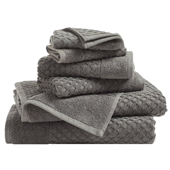 Great Bay Home Quick Dry Diamond Waffle 6 Piece Towel Set, Dark Grey