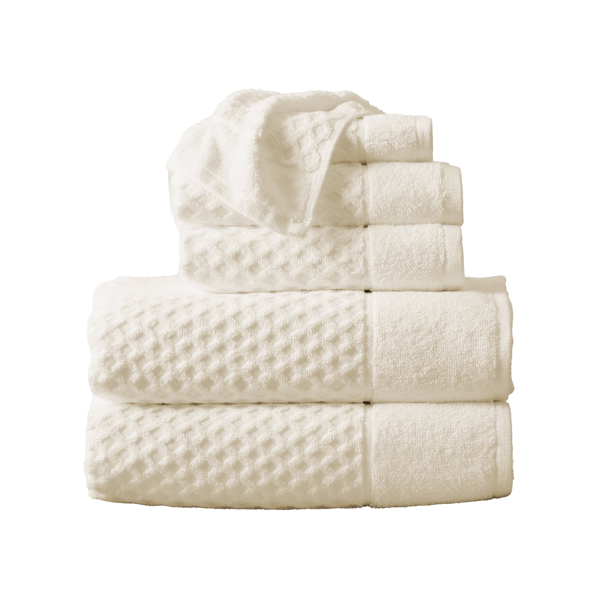 Ivory Cotton Diamond Textured 6-Piece Towel Set