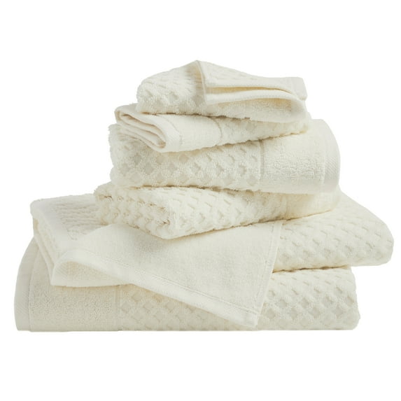 Great Bay Home Quick Dry Diamond Waffle 6 Piece Towel Set, Ivory