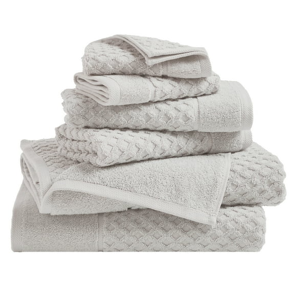 Great Bay Home Quick Dry Diamond Waffle 6 Piece Towel Set, Light Grey