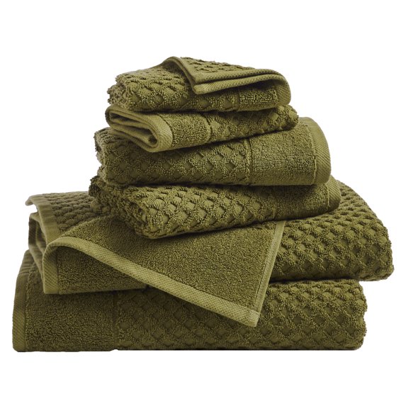 Great Bay Home Quick Dry Diamond Waffle 6 Piece Towel Set, Olive