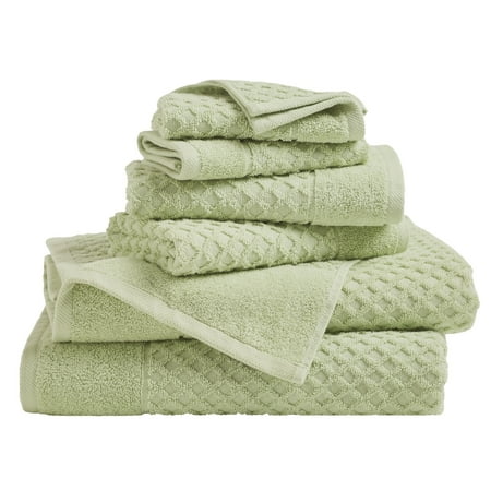 Great Bay Home Quick Dry Diamond Waffle 6 Piece Towel Set, Pale Green