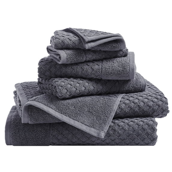 Great Bay Home Quick Dry Diamond Waffle 6 Piece Towel Set, Stone Blue