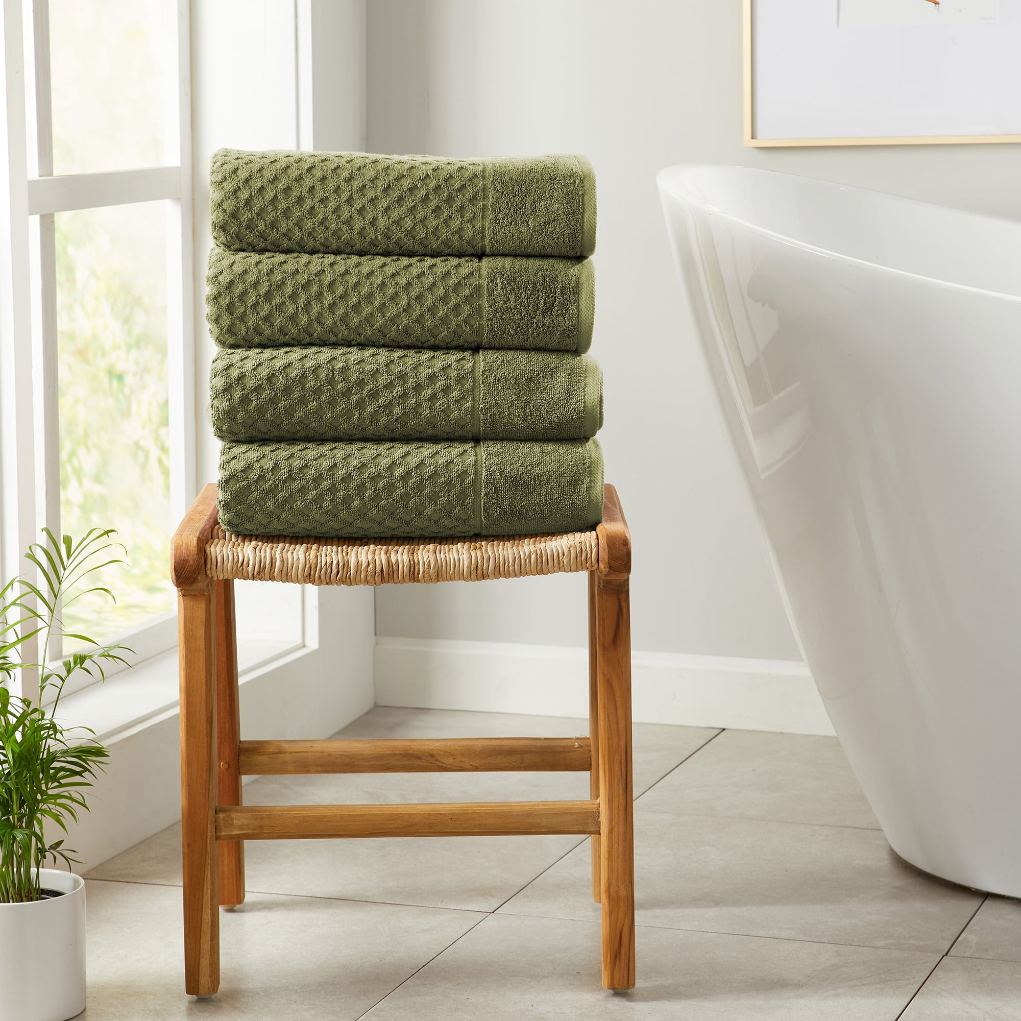 Olive Green Heavyweight Cotton Terry Bath Towel Set for Kids (Pack of 4)
