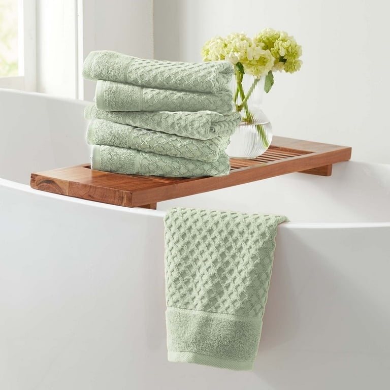 Great Bay Home Cotton Diamond Textured 6 Piece Hand Towel Set Pale Green Walmart