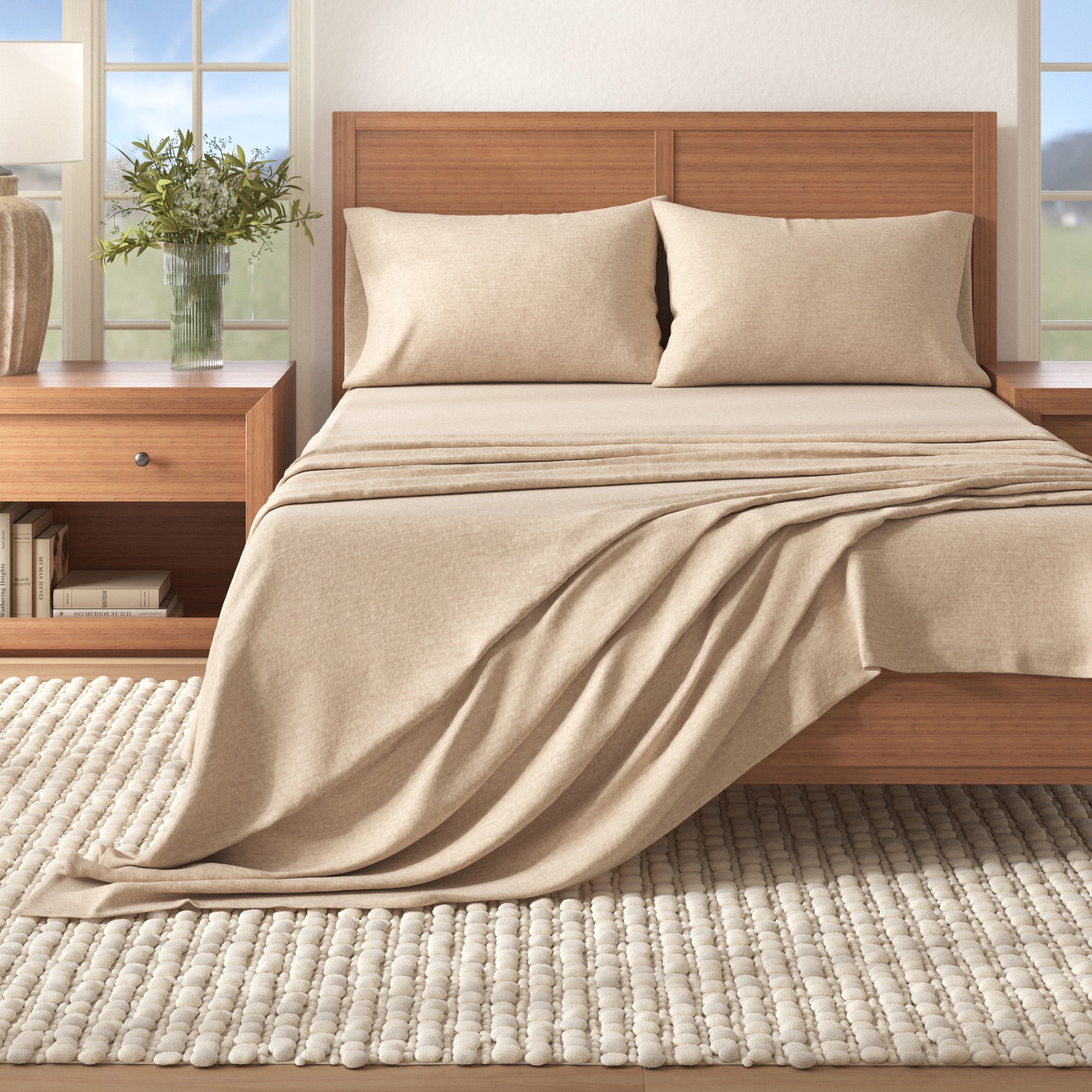 Heathered Sand Twin Polyester Flannel Sheet Set