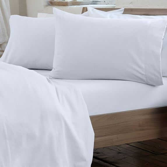 Great Bay Home Cotton Heavyweight Flannel Sheet Set (King, White)