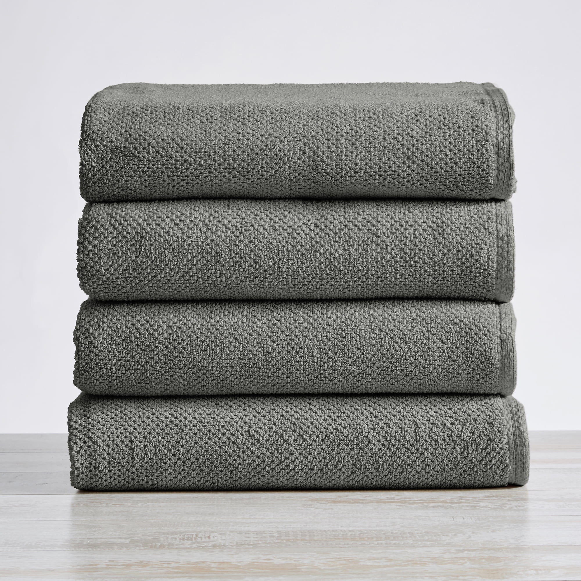 100% Cotton GRAY POPCORN BATH TOWELS - (4 Pack) - The Clean Store