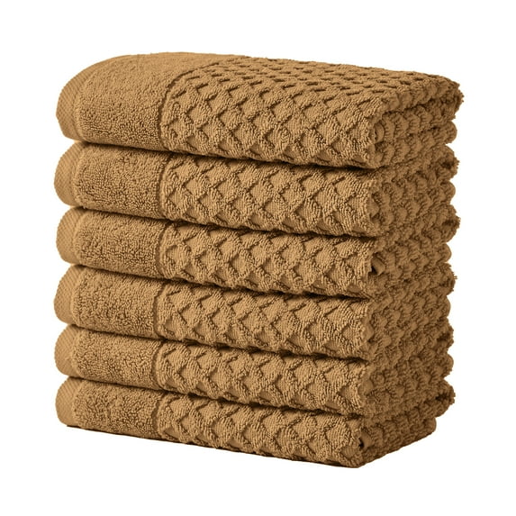 Great Bay Home Quick Dry Diamond Waffle 6 Piece Hand Towel Set, Mocha