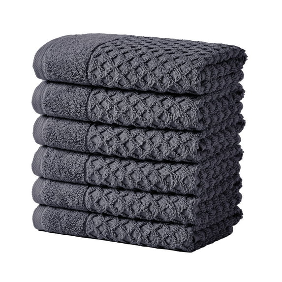 Great Bay Home Quick Dry Diamond Waffle 6 Piece Hand Towel Set, Stone Blue