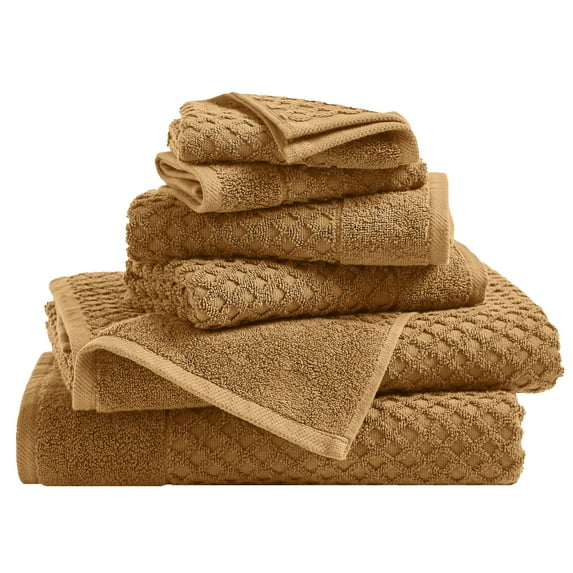 Great Bay Home Quick Dry Diamond Waffle 6 Piece Towel Set, Mocha