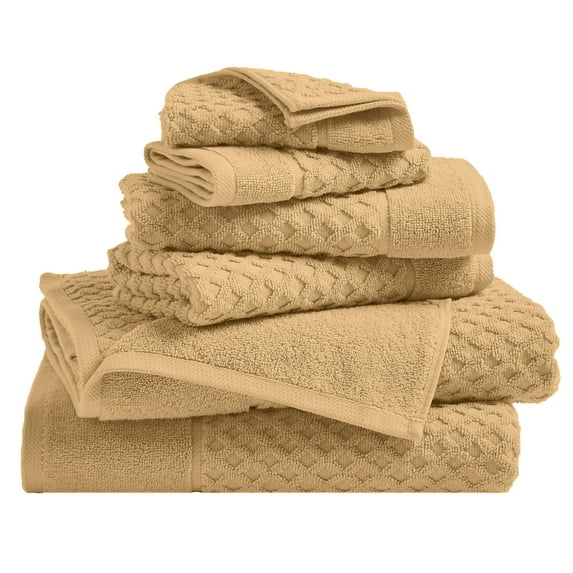 Great Bay Home Quick Dry Diamond Waffle 6 Piece Towel Set, Sand