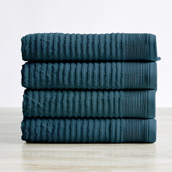 Great Bay Home Ribbed Terry Quick Dry Towel Set (Hand Towel (4-Pack), Blue)