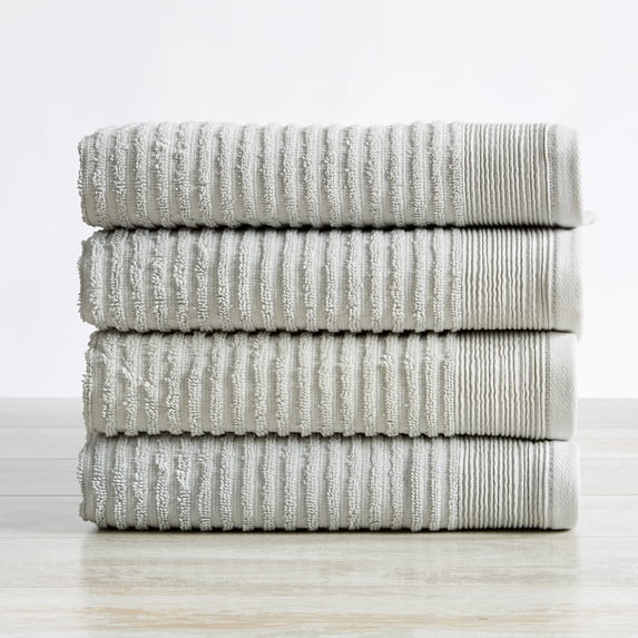 Great Bay Home Cotton Ribbed Texture Quick-Dry Towel Set (Hand Towel (4-Pack), Light Grey)