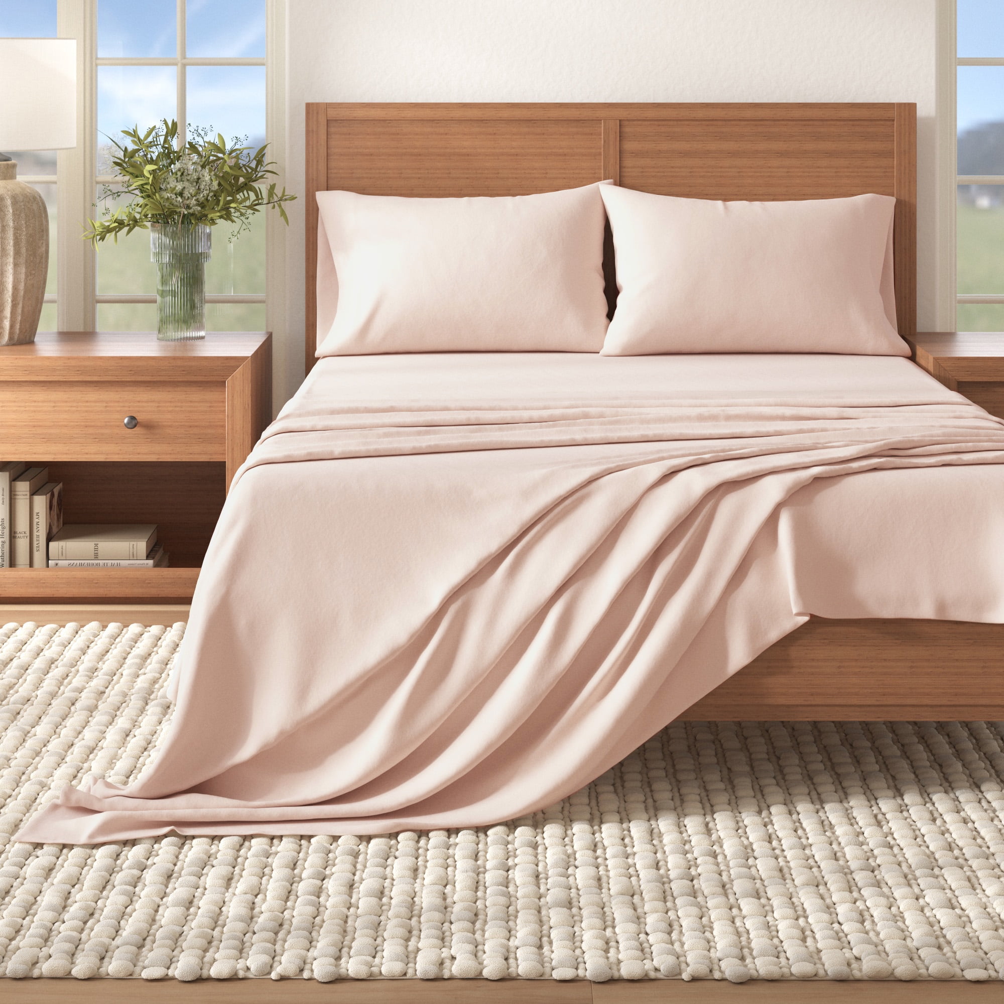 King Size Blush Pink Cotton Flannel Sheet Set