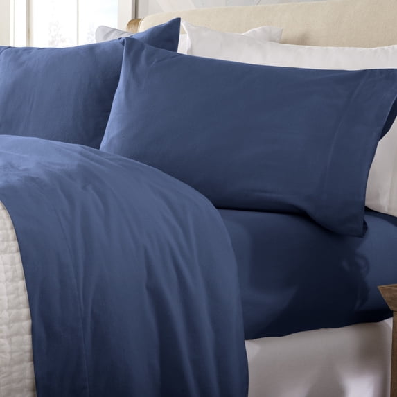 Great Bay Home Cotton Solid Flannel Sheet Set (Twin XL, Navy)