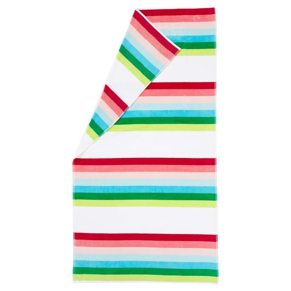 Great Bay Home Cotton Stripe 2-Pack Beach Towel (2-Pack- 34" x 64", Fruit Mix Stripe)