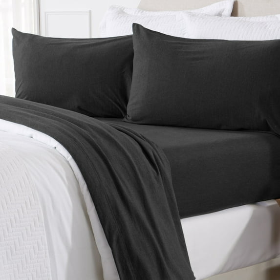 Great Bay Home Cotton T-Shirt Jersey Knit Flannel Sheet Set (Twin XL, Charcoal)