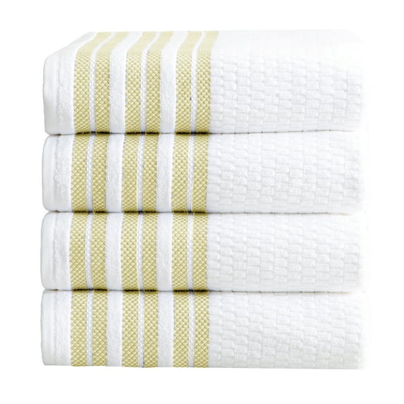 Great Bay Home Cotton Textured & Detailed Stripes Quick-Dry Towel Set (Bath Towel (4-Pack), Lemon)