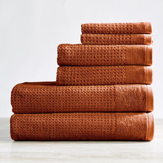 Great Bay Home Cotton Textured Quick-Dry Towel Set (6 Piece Set, Terracotta)