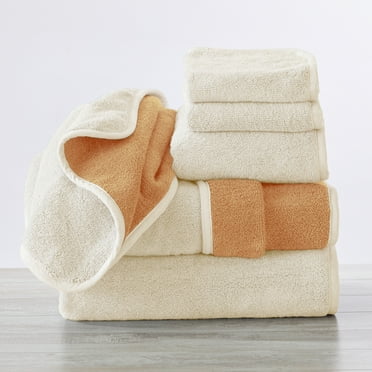 Great Bay Home Cotton Two-Toned Reversible Quick-Dry Towel Set  (6 Piece Set, Ivory / Ochre)