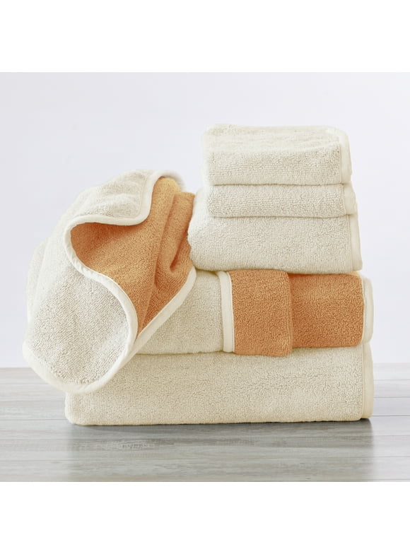 Great Bay Home Cotton Two-Toned Reversible Quick-Dry Towel Set  (6 Piece Set, Ivory / Ochre)