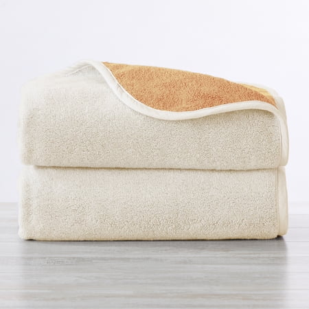 Great Bay Home Cotton Two-Toned Reversible Quick-Dry Towel Set  (Bath Towel (2-Pack), Ivory / Ochre)