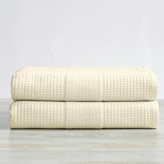 Great Bay Home Cotton Waffle Weave Quick-Dry Towel Set (Bath Towel (2-Pack), Oatmeal)