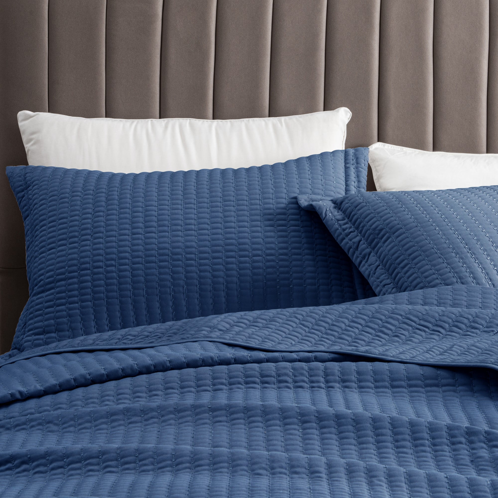 Navy Full/Queen Microfiber Channel Stitch Quilt Set