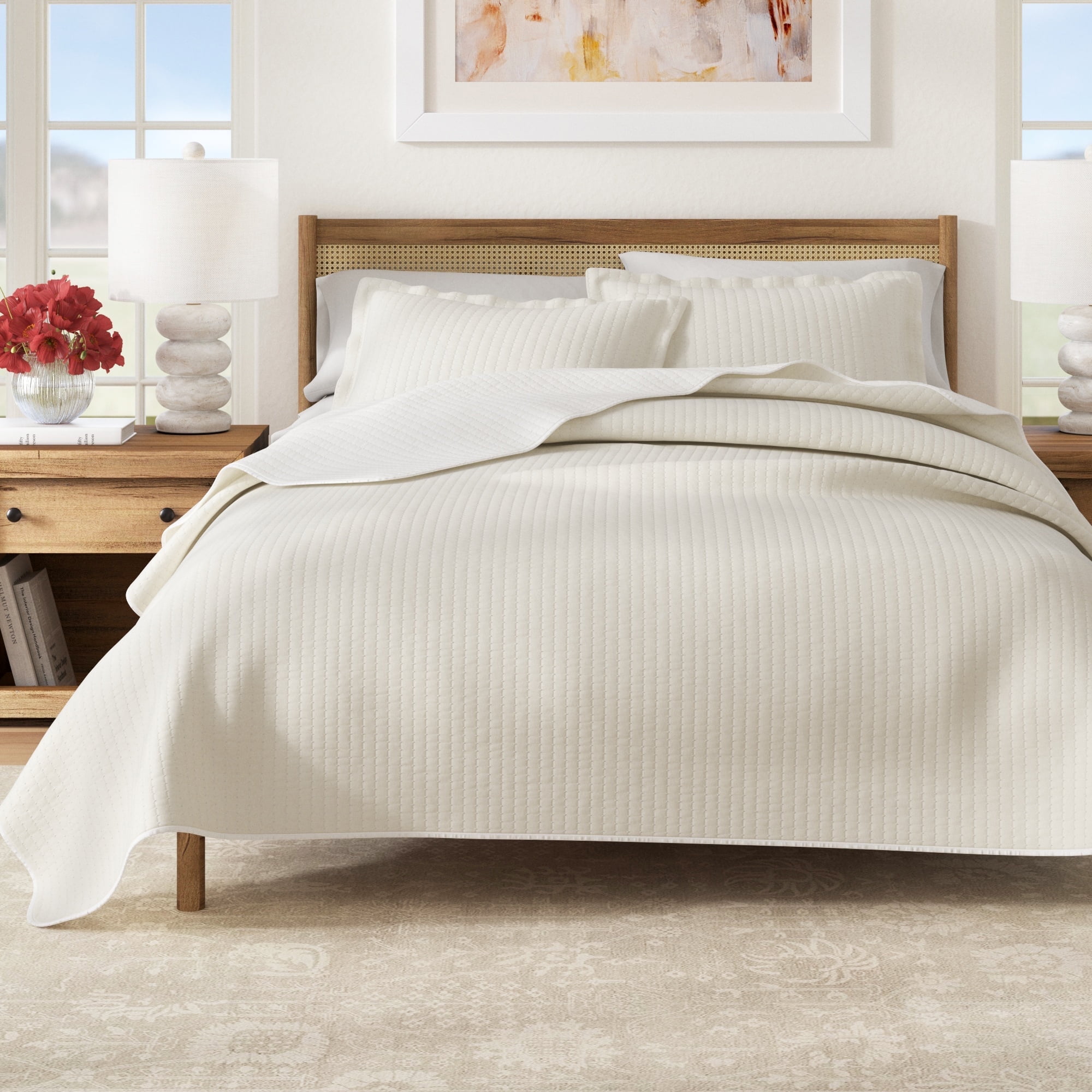 Whisper White Twin Microfiber Reversible Quilt Set