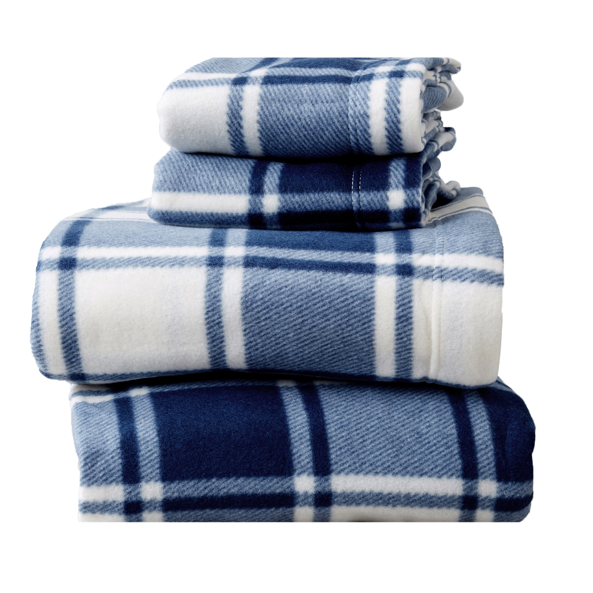 Soft Polar Fleece Plaid Sheet Set, 4-Piece Full Size Sheets, Plaid Navy