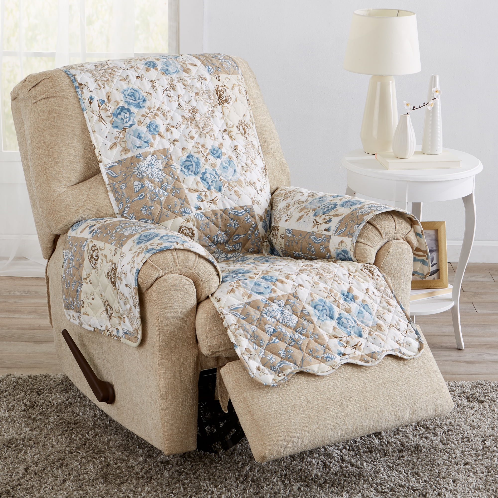 Great Bay Home Floral Patchwork Reversible Furniture Protector (Loveseat, Gray / Aqua)