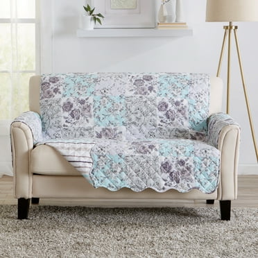 Great Bay Home Floral Patchwork Reversible Washable Pet Furniture Protector  (54" Love Seat, Gray / Aqua)